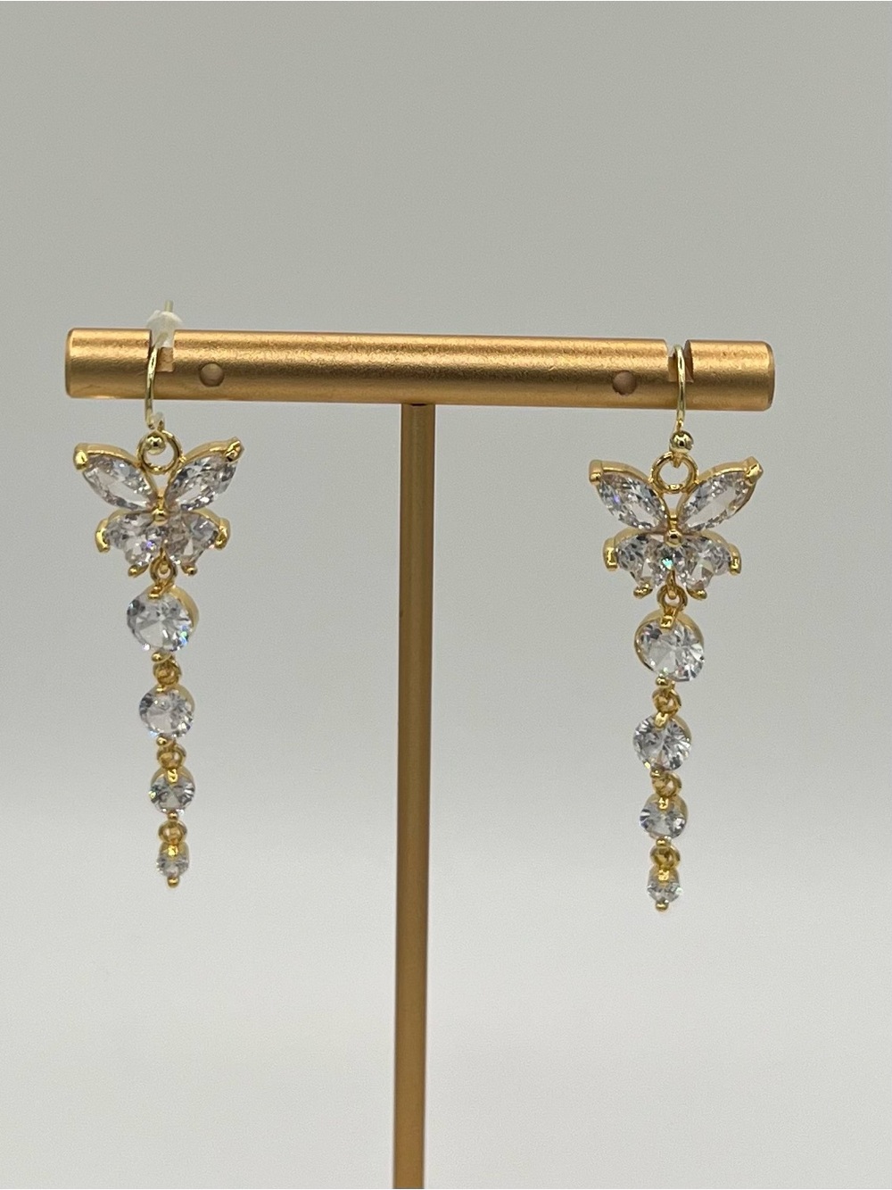Elegant Gold & Crystal Layered Butterfly Dangle Earrings